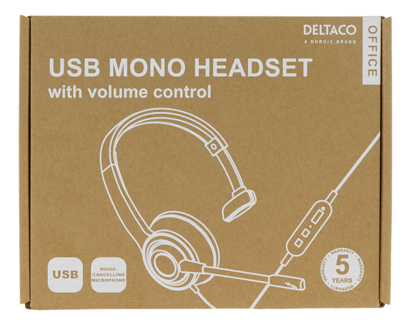 USB mono headset, volume control, noise reducing mic, black
