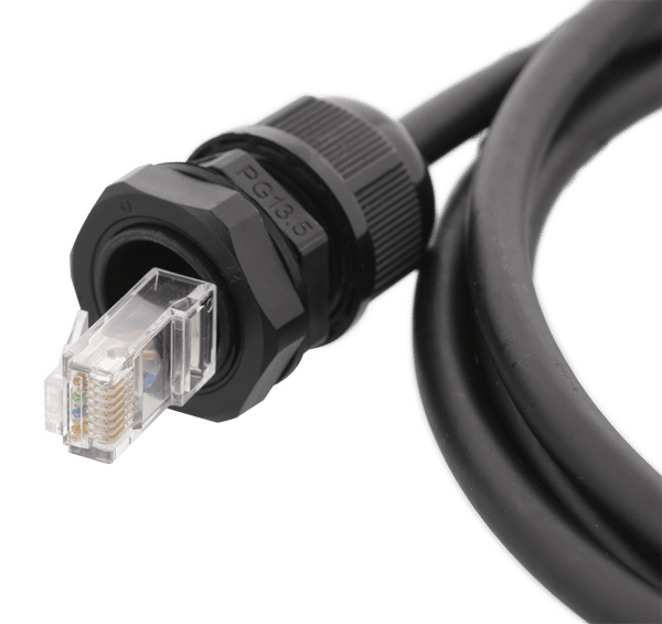 S/FTP Cat6a patch cable, 1m, IP68, PG13.5, black