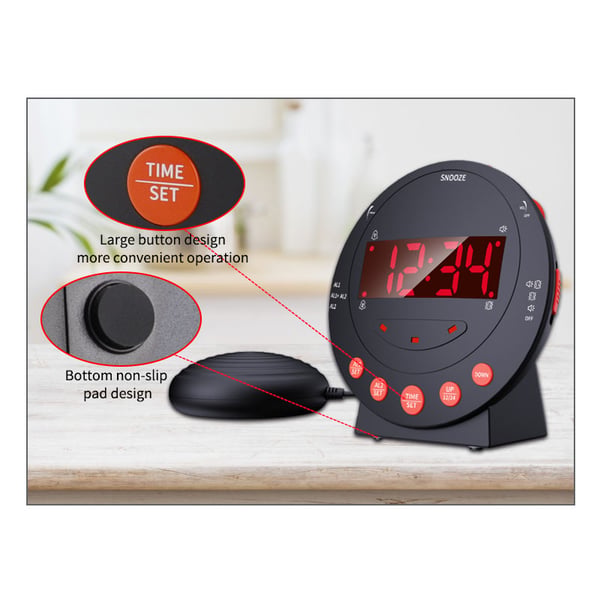 Vækkeur med bed shaker Sort
