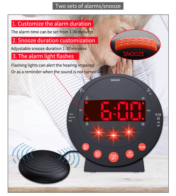 Vækkeur med bed shaker Sort