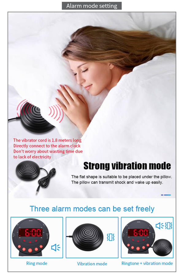 Vækkeur med bed shaker Sort