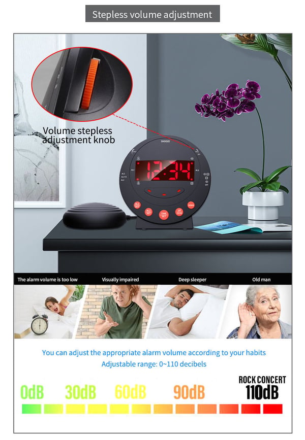 Vækkeur med bed shaker Sort