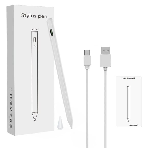 Oppladbar styluspenn med tynn spiss 1,45 mm Hvit