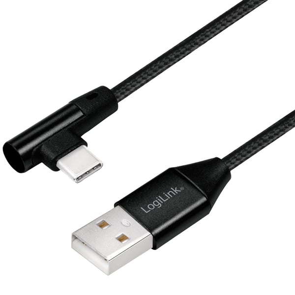 USB-A til USB-C kabel vinklet flettet 15W 0,3m sort