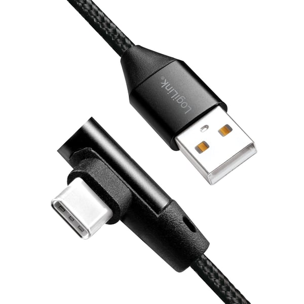 USB-A til USB-C kabel vinklet flettet 15W 0,3m sort