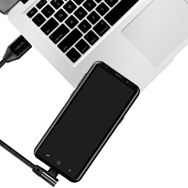 USB-A til USB-C kabel vinklet flettet 15W 0,3m sort