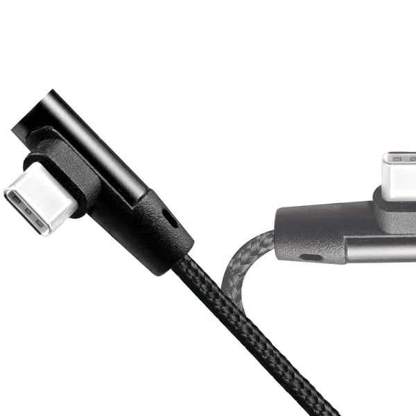 USB-A til USB-C kabel vinklet flettet 15W 0,3m sort