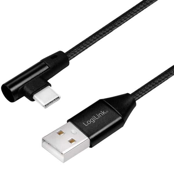 USB-A till USB-C Kabel Vinklad Flätad 15W 1m Svart
