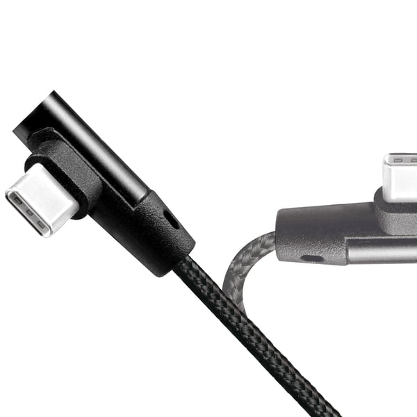 USB-A - USB-C -kaapeli, kulmapunottu, 15 W, 1 m, musta