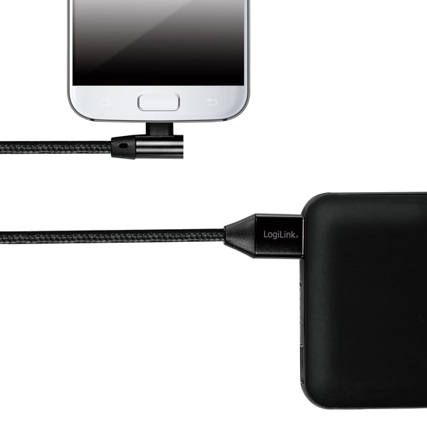 Vinklet MicroUSB-kabel USB 2.0 15W 1m