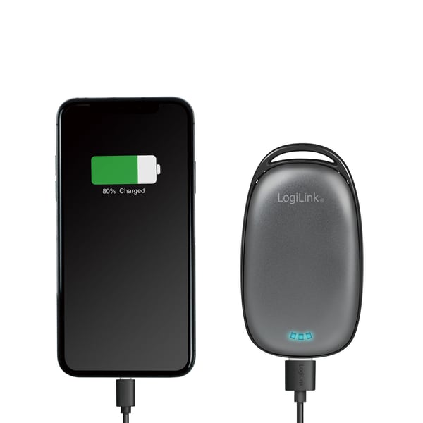 PowerBank 4000 mAh 10W håndvarmer metallisk grå