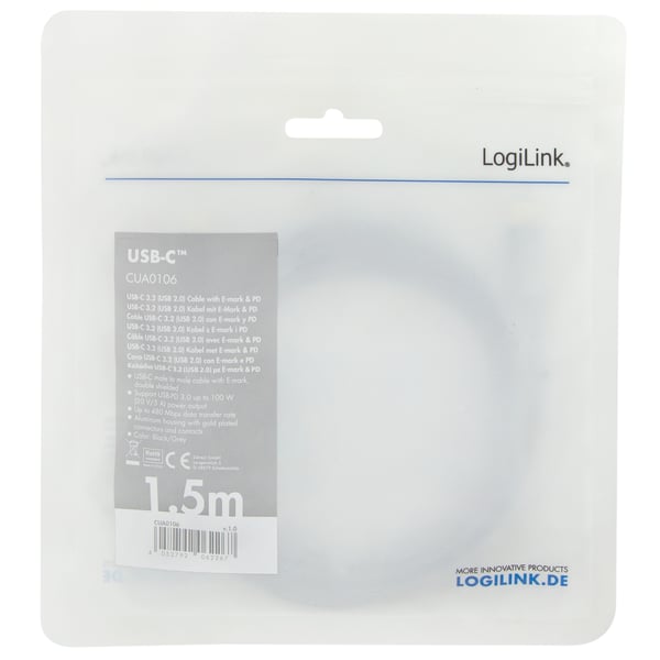 USB-C til USB-C-kabel 100 W 480 Mbps 1,5 m aluminium