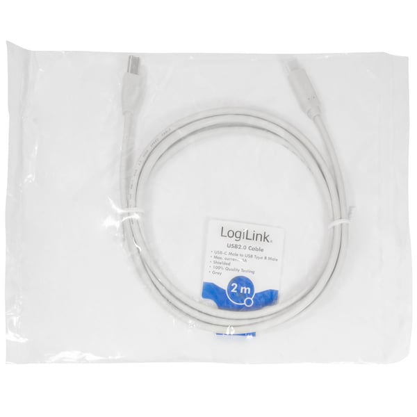 USB-C till USB-B 2.0 Kabel 2m Vit