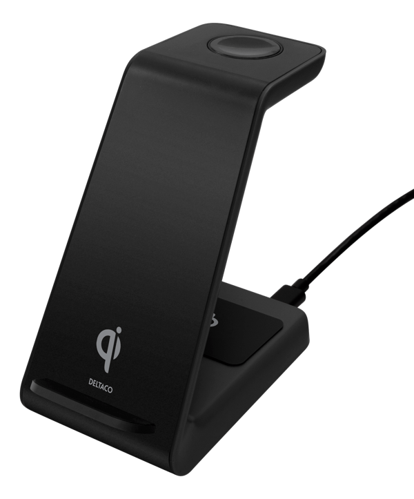 3-in-1 wireless charger stand, 15 W, 5 W, 3 W, black