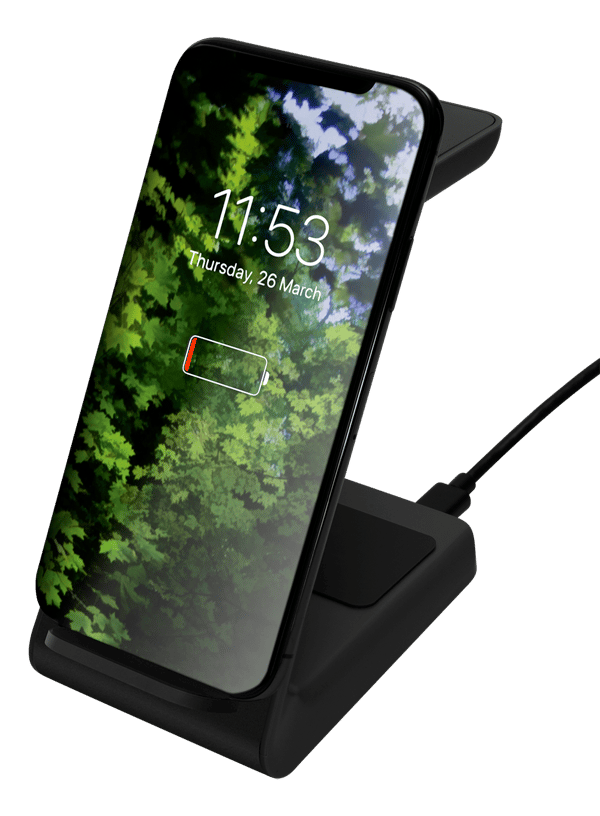 3-in-1 wireless charger stand, 15 W, 5 W, 3 W, black