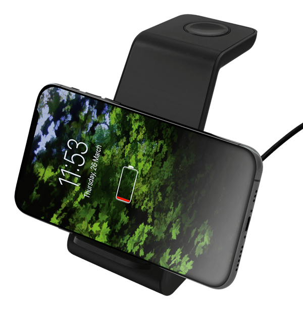 3-in-1 wireless charger stand, 15 W, 5 W, 3 W, black