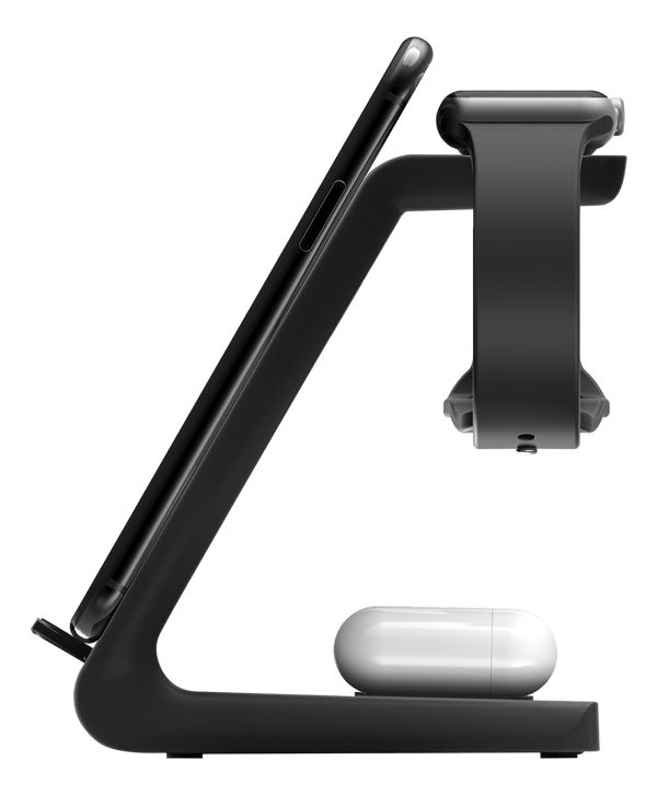 3-in-1 wireless charger stand, 15 W, 5 W, 3 W, black