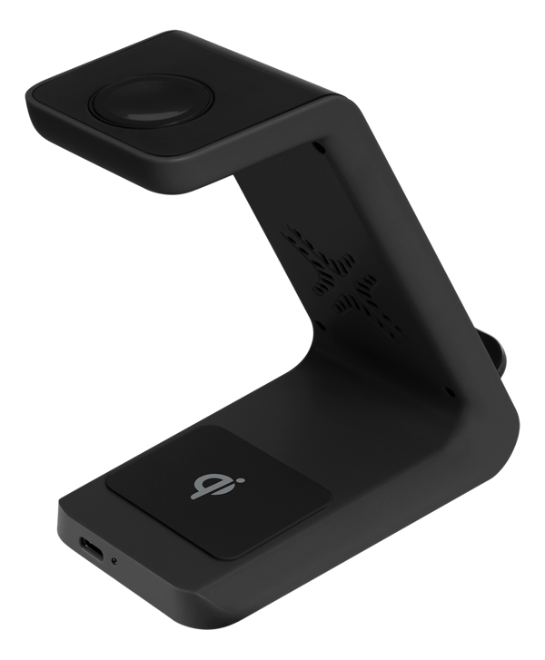 3-in-1 wireless charger stand, 15 W, 5 W, 3 W, black