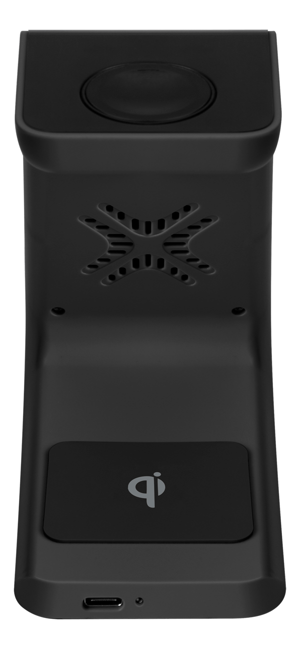 3-in-1 wireless charger stand, 15 W, 5 W, 3 W, black