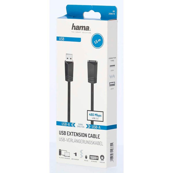 USB Forlengelseskabel 480 Mbit/s 1,5m Svart