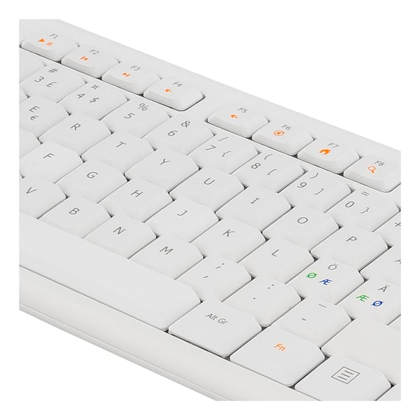 Keyboard, 105 keys, Nordic layout, USB, white, 13 media keys