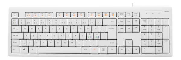 Keyboard, 105 keys, Nordic layout, USB, white, 13 media keys