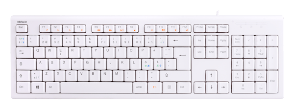 Keyboard, 105 keys, Nordic layout, USB, white, 13 media keys