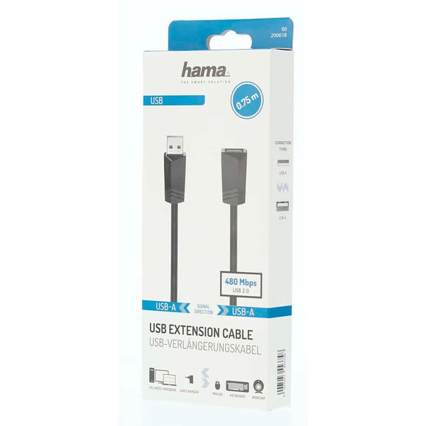 USB Forlengelseskabel 480 Mbit/s 0,75m Svart