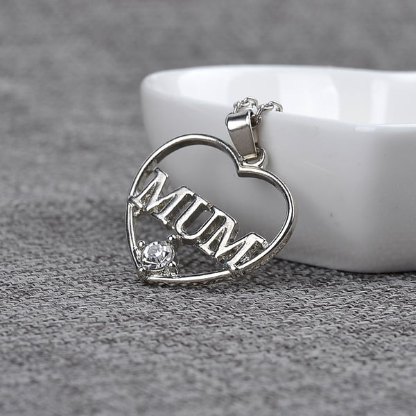 Mors hjerte halskjede sink legering/rhinestone sølv