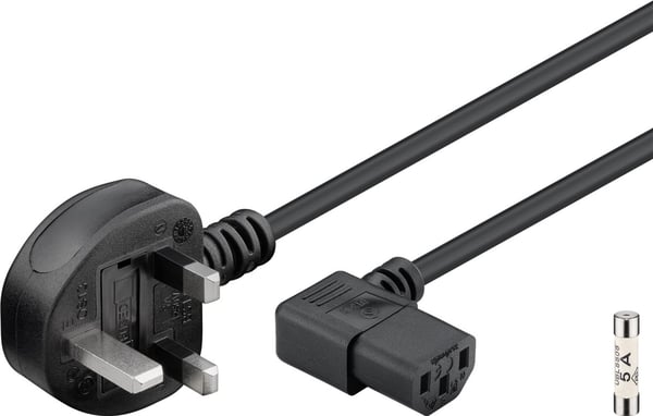 Tilkoblingskabel for britiske hvitevarer, 2 m, sort