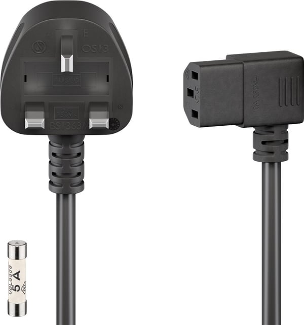 Tilkoblingskabel for britiske hvitevarer, 2 m, sort