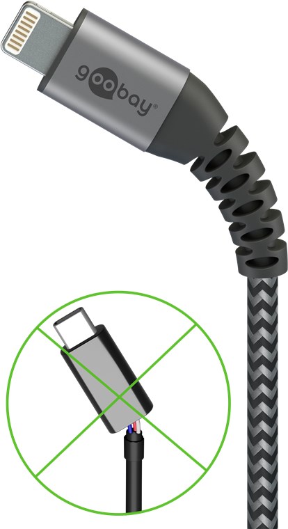 Lightning-USB-A tekstilkabel med metallkontakter, 1 m