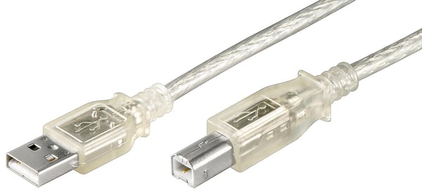 USB-A till USB-B-kabel, 1,8 m, transparent