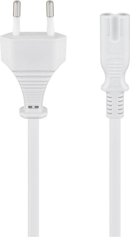 Tilkoblingskabel med europlugg, 1,8 m, hvit
