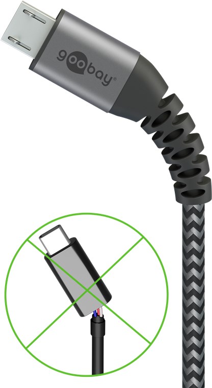 Mikro-USB til USB-A tekstilkabel med metallkontakter 1 m