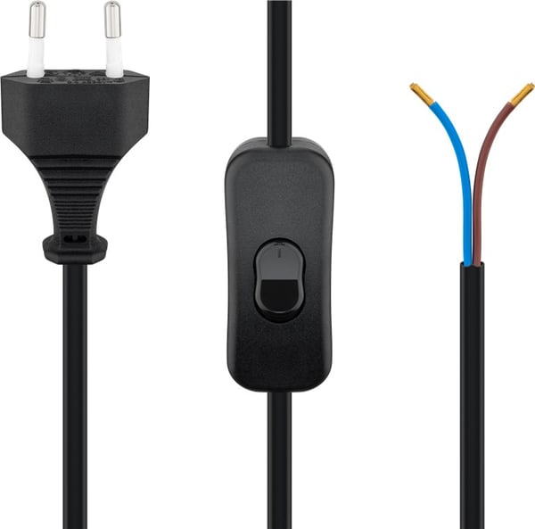 Kabel med eurokontakt for montering - med bryter, 1,5 m, sort