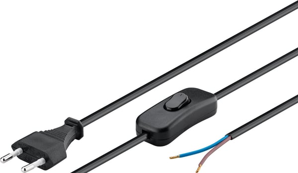 Kabel med eurokontakt for montering - med bryter, 1,5 m, sort