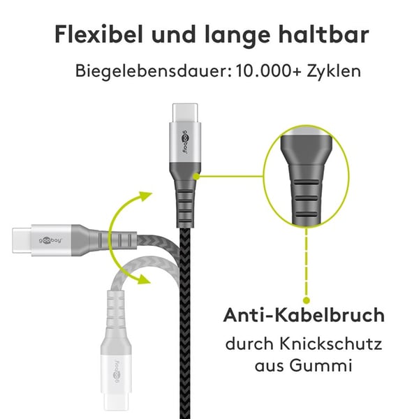 USB-C™ til USB-A tekstilkabel med metalstik 0,5 m