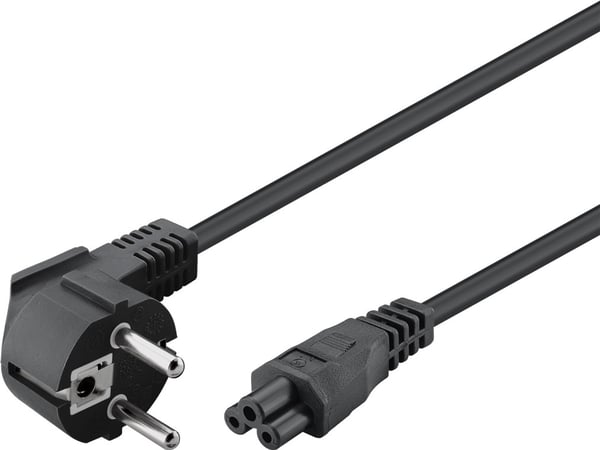 Kabel for netttilkobling (jordkontakt) vinklet, 3 m, sort