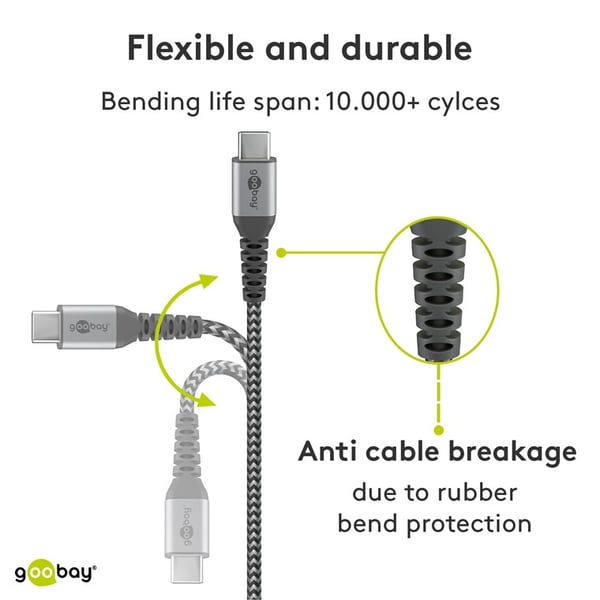 USB-C™ til USB-C™ tekstilkabel med metallkontakter 0,5 m