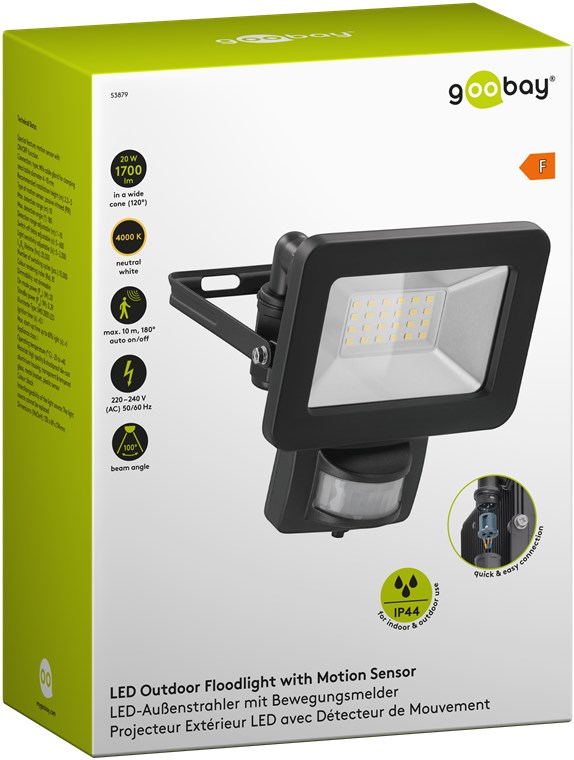 LED-spotlight for utendørs bruk, 20 W, med bevegelsesdetektor
