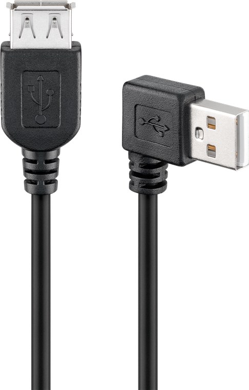 USB-A-forlængerkabel 90°, 0,15 m, sort