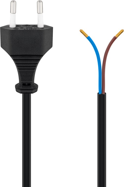 Kabel med euro-stik til montering, 1,5 m, sort