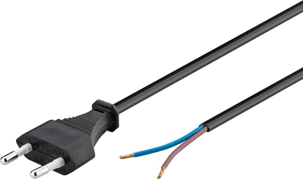 Kabel med euro-stik til montering, 1,5 m, sort