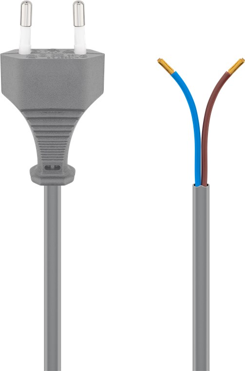 Kabel med eurokontakt for montering, 1,5 m, grå