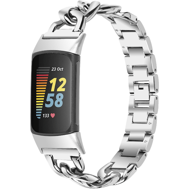 Klockarmband kompatibelt med Fitbit Charge 5 rostfritt stål Silver