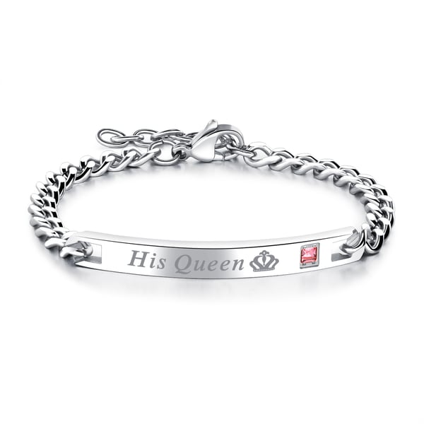 Par armbånd "His Queen" "Her King" Titanium Stål Sølv 2-Piece