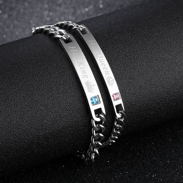 Par armbånd "His Queen" "Her King" Titanium Stål Sølv 2-Piece