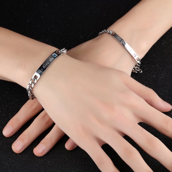 Par armbånd "His Queen" "Her King" Titanium Stål Sølv 2-Piece