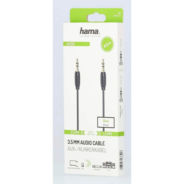 Kabel lyd 3,5 mm-3,5 mm Gullbelagt, Ultratynn 0,5m